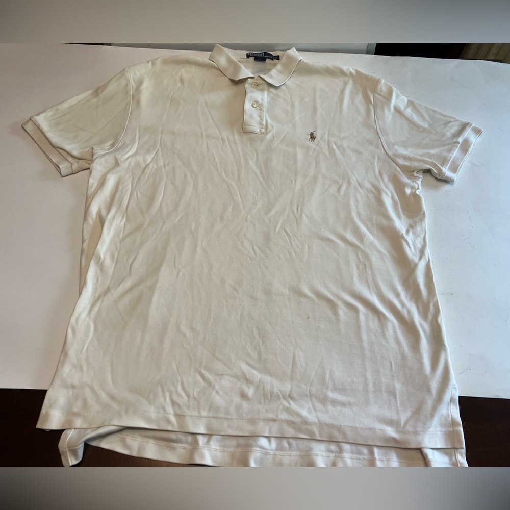 Vintage Polo Ralph Lauren Men's Polo Shirt Ivory w/ Gold Pony Sz L Short Sleeve